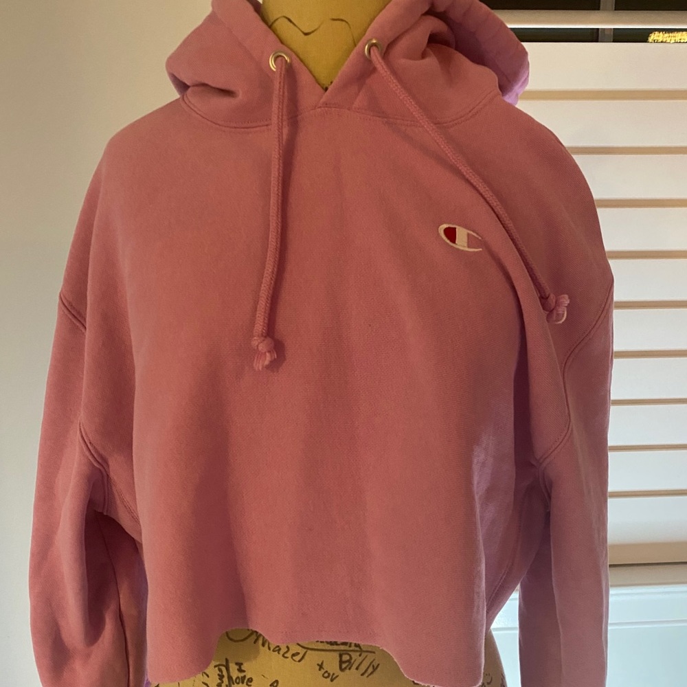 Pink champion cropped hoodie.